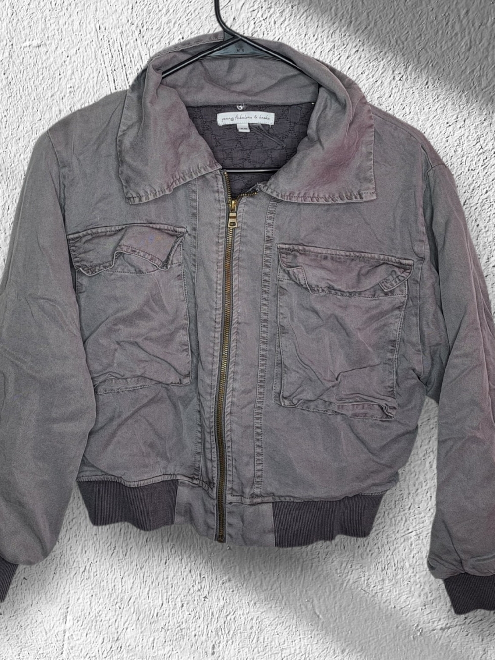 Young Fabulous & Broke Washed Gray Bomber Jacket Size XS